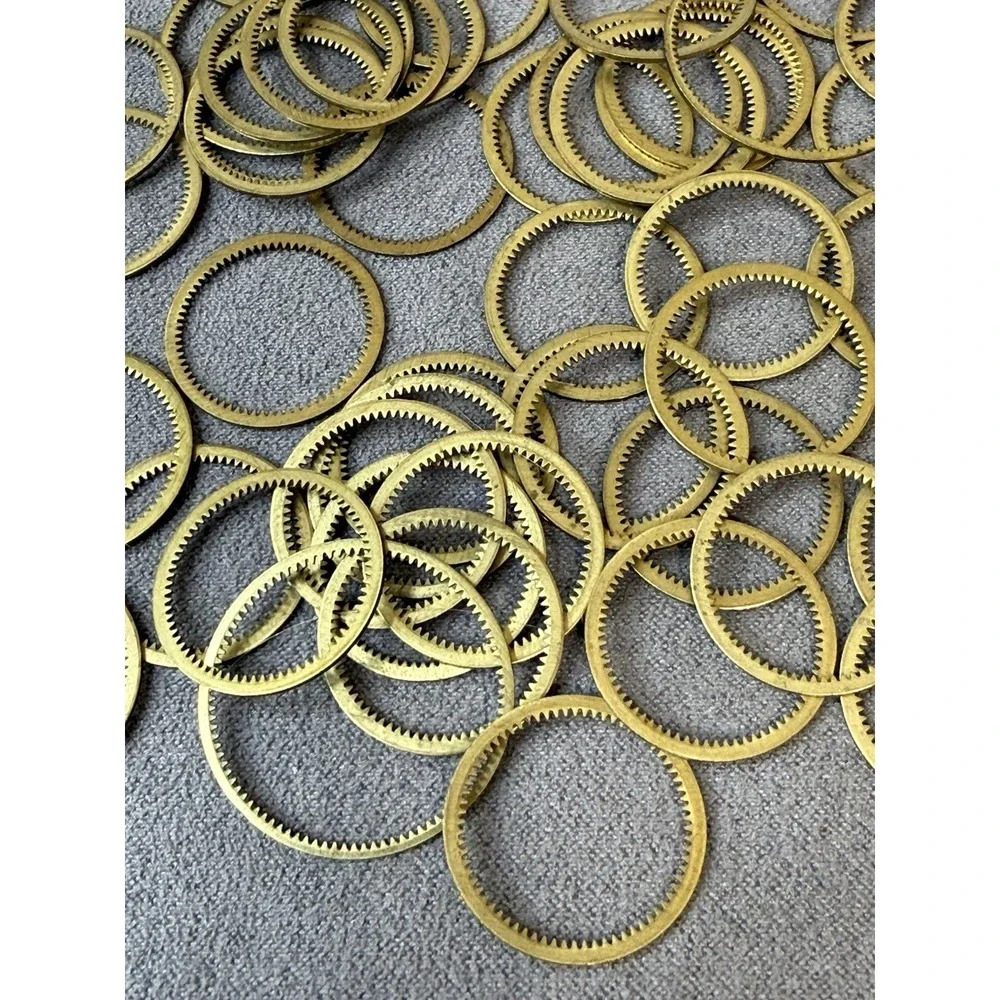 70 Flat Watch Ring Gears Gold Brass steampunk Part Wheel Lot Vtg internal tooth